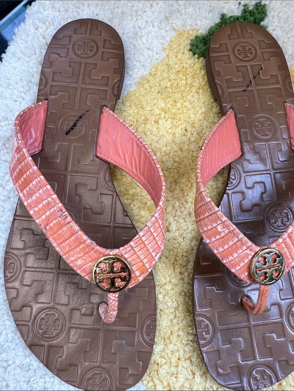 Tory Burch Coral Patent Leather Logo Thong Sandals
